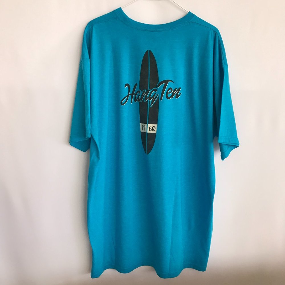 NWT Men's Unisex Never Worn Turquoise Blue Hang Ten Surfboard Surf Tshirt Sz XL